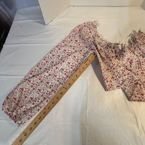 One Clothing Floral Ruffle Smocked Crop Top With Balloon Sleeves & Tie Front XL - Picture 8 of 8